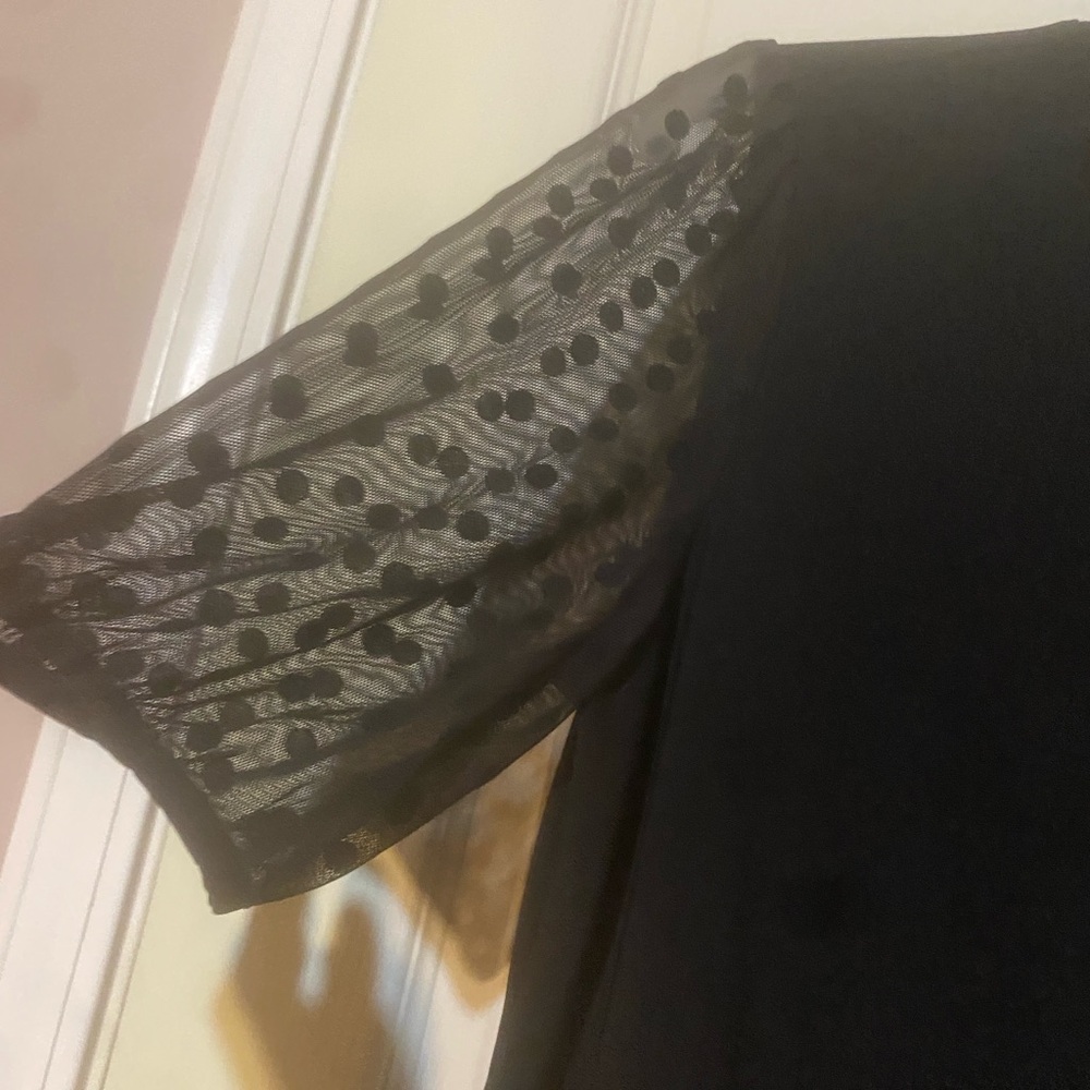 Anne Klein Elegant Black Shirt with Polka Dot Sleeves